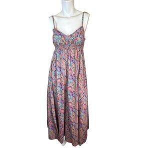 Popie's Bordeaux Long Princess Colorful Feather Design Dress Liberty Fabric OS